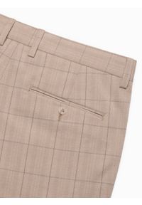 Ombre Clothing - Męskie spodnie o klasycznym kroju w delikatną kratę - piaskowe V2 OM-PACP-0187 - XXL. Materiał: wiskoza, poliester, materiał. Styl: klasyczny #10