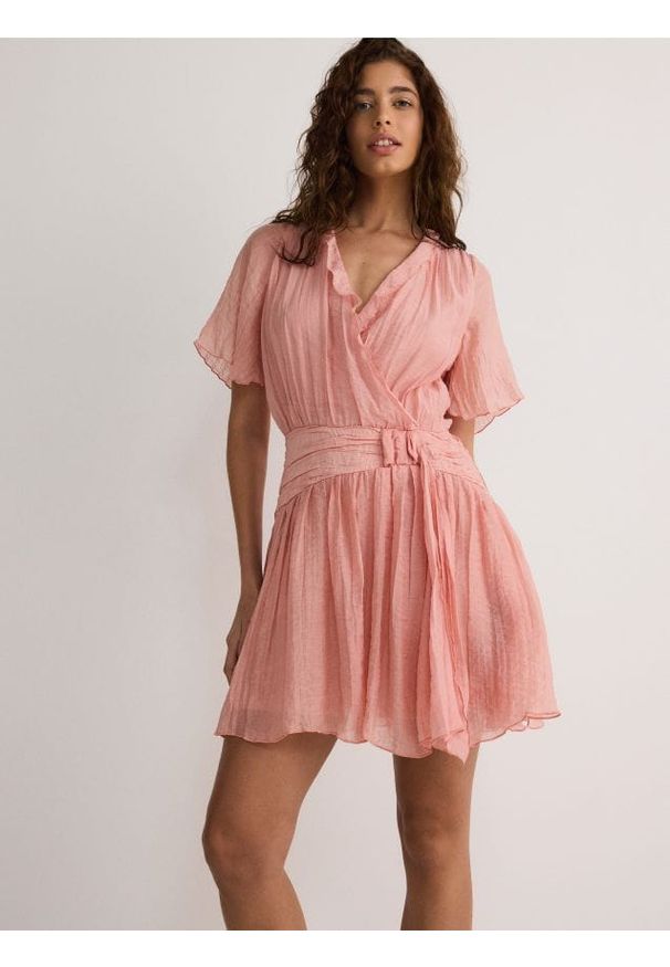 Reserved - Sukienka z lyocellem - różowy. Kolor: różowy. Materiał: tkanina