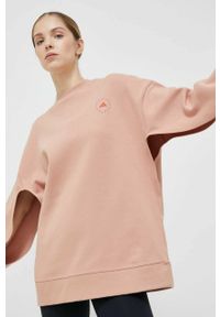 Adidas by Stella McCartney - adidas by Stella McCartney bluza dresowa kolor pomarańczowy gładka. Kolor: pomarańczowy. Materiał: dresówka. Wzór: gładki #1