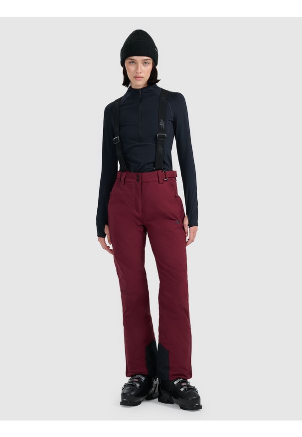 4f - 4F Spodnie narciarskie membrana 5000 damskie - czerwone L. Stan: podwyższony. Kolor: czerwony. Materiał: poliester, materiał. Wzór: gładki. Sezon: zima. Sport: narciarstwo