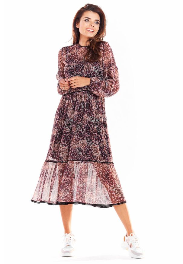 Awama - Długa sukienka z włoskiego szyfonu z modnym printem. Materiał: szyfon. Wzór: nadruk. Długość: maxi