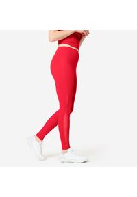 DOMYOS - Legginsy fitness damskie Domyos. Kolor: czerwony. Materiał: elastan, poliester, materiał. Sport: fitness
