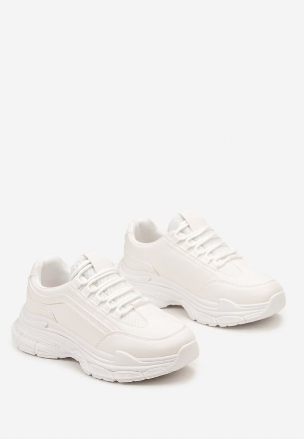 Born2be - Białe Sneakersy na Grubej Podeszwie z Materiałowymi Wstawkami Kendria. Kolor: biały. Materiał: materiał