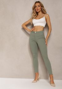 Renee - Zielone Bawełniane Spodnie Skinny Capria. Kolor: zielony. Materiał: bawełna