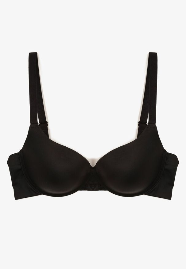 Born2be - Czarny Gładki Biustonosz z Regulowanymi Ramiączkami Devisea. Kolor: czarny. Wzór: gładki