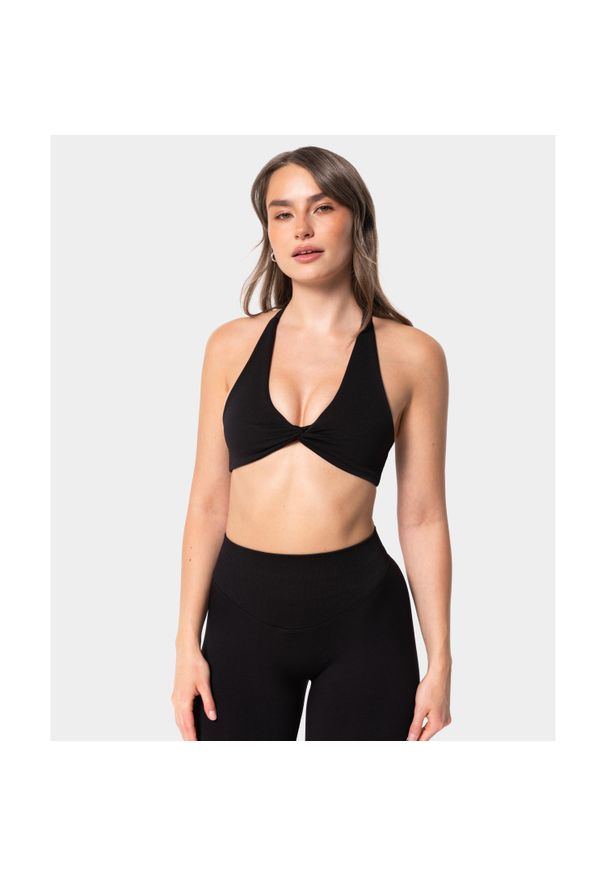 Biustonosz bezszwowy Carpatree Accolade czarny. Kolor: czarny. Wzór: aplikacja. Sport: joga i pilates