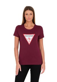 Guess - GUESS Bordowy damski t-shirt bawełniany Original Tee, Rozmiar S. Kolor: czerwony. Materiał: bawełna #4