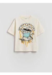 Reserved - T-shirt oversize - biały. Kolor: biały. Materiał: dzianina, bawełna