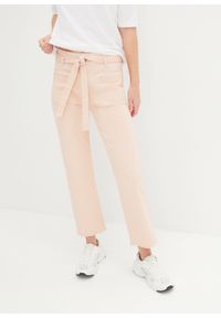 bonprix - Spodnie twillowe z prostymi nogawkami i wiązanym paskiem. Kolor: różowy #1