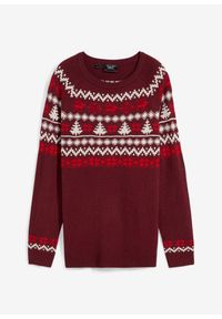 bonprix - Sweter dziecięcy w norweski wzór. Kolor: czerwony