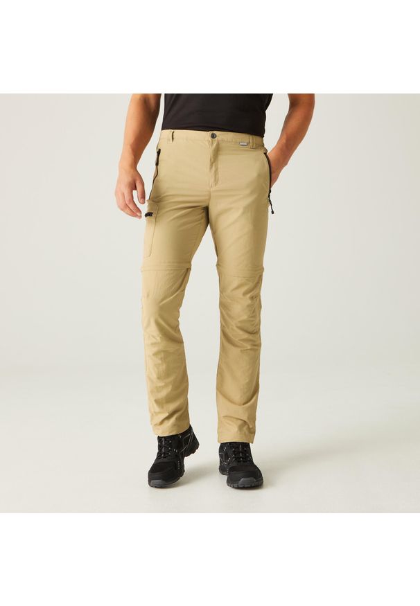 Regatta - Męskie spodnie trekkingowe Leesville II grafitowe. Kolor: beżowy. Materiał: poliamid. Długość: długie. Sezon: lato. Sport: turystyka piesza