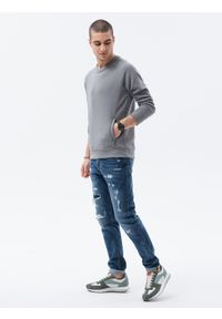 Ombre Clothing - Bluza męska bez kaptura B1156 - szara - XXL. Typ kołnierza: bez kaptura. Kolor: szary. Materiał: dzianina, bawełna, dresówka, jeans, poliester