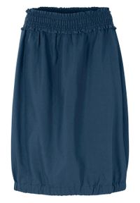 Spódnica bawełniana bombka w długości do kolan, z paskiem przeszytym cienkimi gumkami bonprix ciemnoniebieski. Kolor: niebieski. Materiał: bawełna. Długość: do kolan #1