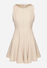 Born2be - Beżowa Rozkloszowana Sukienka Ozdobiona Przeszyciami Evinini. Kolor: beżowy. Wzór: aplikacja. Styl: elegancki, klasyczny #7