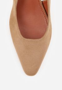 Renee - Ciemnobeżowe Czółenka VICES Slingback na Geometrycznym Słupku Messeleia. Zapięcie: pasek. Kolor: beżowy. Wzór: geometria. Obcas: na słupku #6