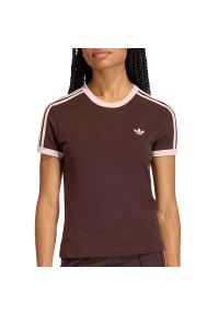 Adidas - Koszulka damska adidas Originals 3-Stripes Slim KC9017 - brązowa. Kolor: brązowy. Materiał: elastan, bawełna, skóra, materiał. Wzór: aplikacja, paski #1