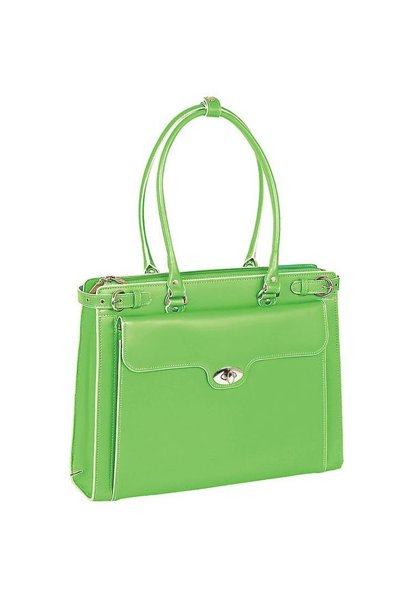 MCKLEIN - Skórzana torba damska na laptopa 15,4" zielona Mcklein Winnetka 94831. Kolor: zielony. Materiał: skórzane. Styl: elegancki, biznesowy. Rodzaj torebki: na ramię