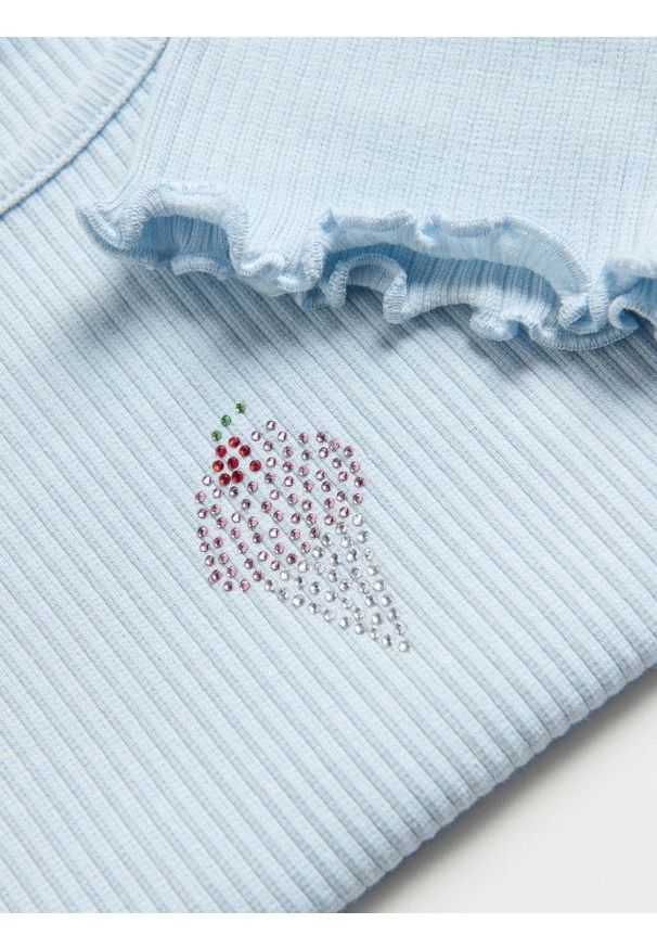 Reserved - Prążkowany t-shirt z aplikacją - jasnoniebieski. Kolor: niebieski. Materiał: prążkowany. Wzór: aplikacja