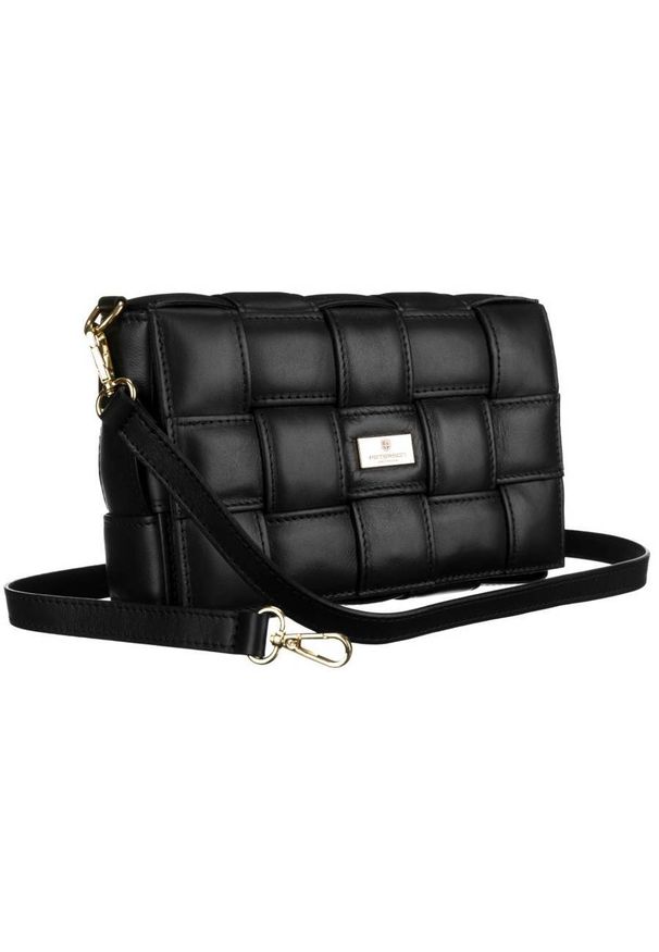 Listonoszka skórzana czarna Peterson PTN TWP-006 BLACK. Kolor: czarny. Wzór: aplikacja. Materiał: skórzane. Rodzaj torebki: na ramię