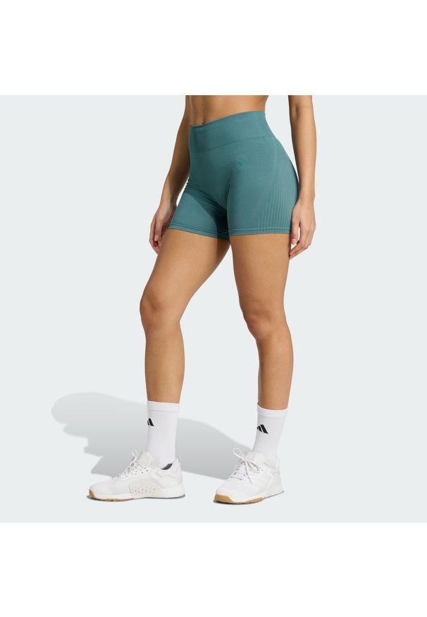 Adidas - Legginsy z dzianiny o długości 4 cali Workout Essentials. Kolor: niebieski. Materiał: dzianina. Technologia: ClimaCool (Adidas)