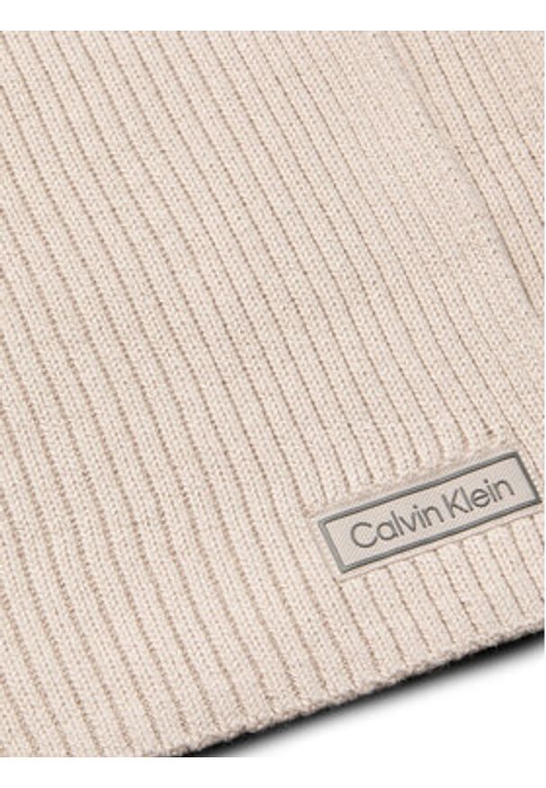 Calvin Klein Szal Patch Chunky Rib Cotton Scarf LV04D8055G Beżowy. Kolor: beżowy. Materiał: materiał, bawełna