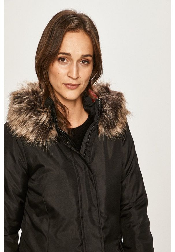 only - Only - Parka. Typ kołnierza: kaptur. Kolor: czarny. Materiał: futro