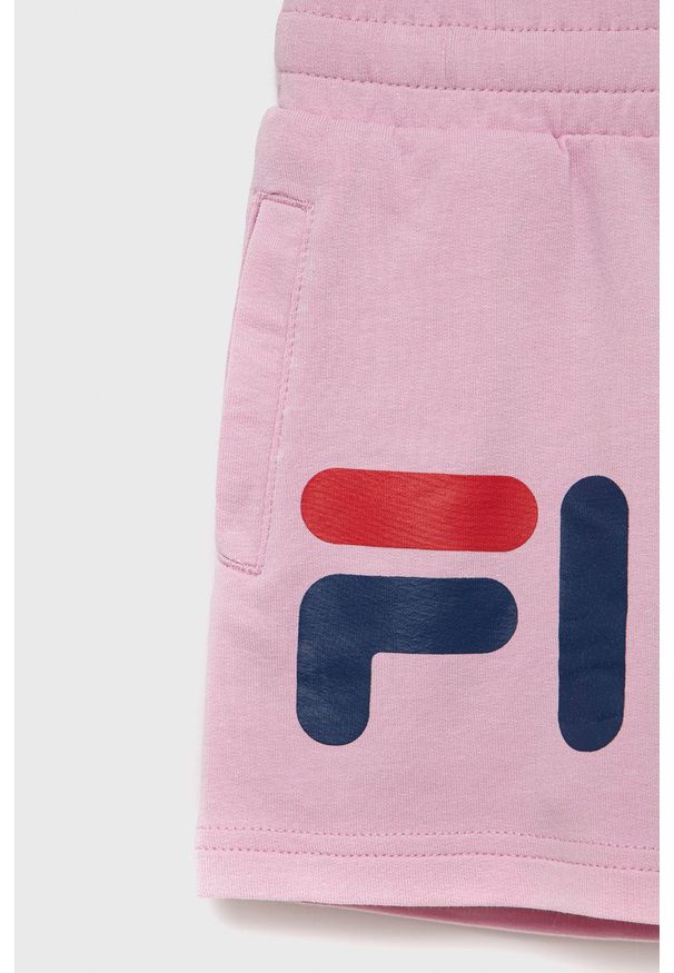 Fila szorty dziecięce kolor różowy z nadrukiem regulowana talia. Okazja: na co dzień. Kolor: różowy. Materiał: dzianina. Wzór: nadruk. Styl: casual