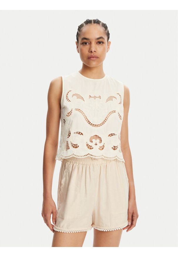 TwinSet - TWINSET Top 251TT2165 Beżowy Loose Fit. Kolor: beżowy. Materiał: bawełna