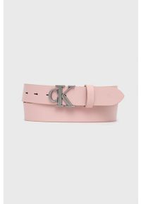 Calvin Klein Jeans pasek skórzany damski kolor różowy. Kolor: różowy. Materiał: skóra