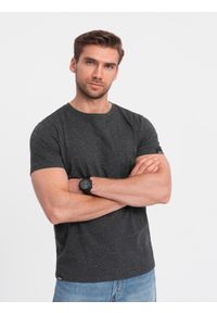 Ombre Clothing - T-shirt męski z ozdobnym efektem confetti - czarny V5 - Rozmiar: L. Okazja: na co dzień. Kolor: czarny. Materiał: bawełna. Wzór: jednolity. Styl: casual