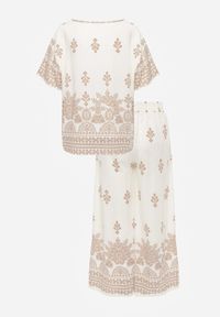 Born2be - Beżowy Komplet Wiskozowy Szerokie Spodnie i Luźna Bluzka z Nadrukiem Paisley Thela. Kolekcja: plus size. Kolor: beżowy. Materiał: wiskoza. Wzór: nadruk, paisley #3