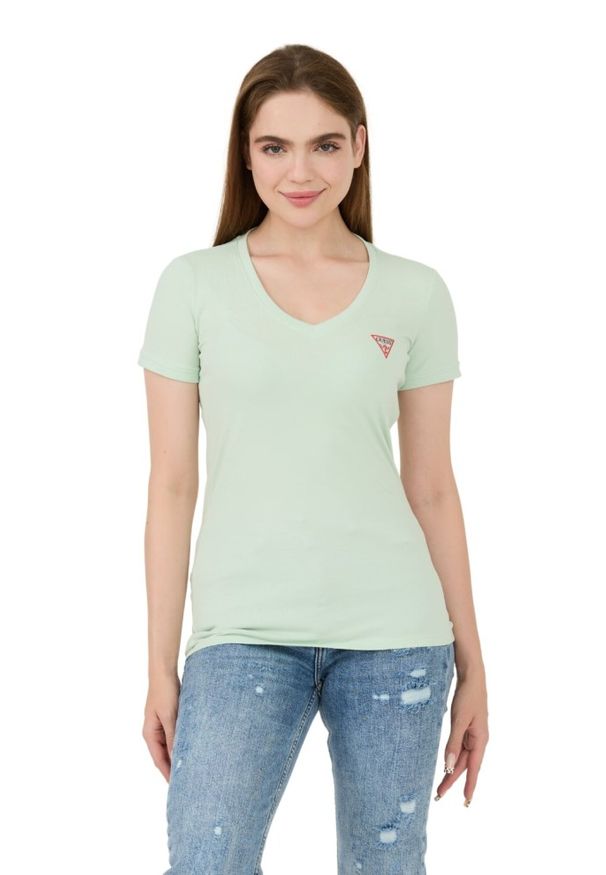 Guess - GUESS Miętowy t-shirt Mini Triangle Tee. Kolor: zielony