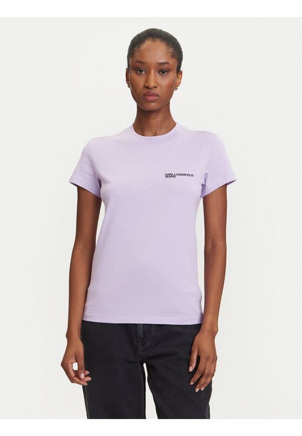 Karl Lagerfeld Jeans T-Shirt A1W17004 Fioletowy Slim Fit. Kolor: fioletowy. Materiał: bawełna