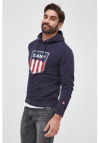 GANT - Gant bluza męska kolor granatowy z nadrukiem. Okazja: na co dzień. Kolor: niebieski. Materiał: bawełna. Wzór: nadruk. Styl: casual #3
