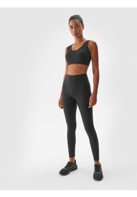 4f - 4F Legginsy treningowe z wysokim stanem damskie - czarne S. Stan: podwyższony. Kolor: czarny. Materiał: dzianina, włókno, syntetyk, materiał, elastan. Wzór: gładki, ze splotem, jednolity. Sport: fitness
