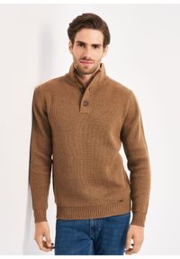 Ochnik - Sweter męski. Kolor: beżowy. Materiał: materiał