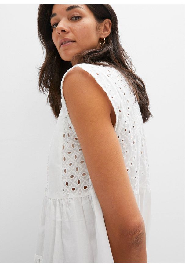 bonprix - Sukienka midi z koronką. Kolor: biały. Materiał: koronka. Wzór: koronka. Długość: midi