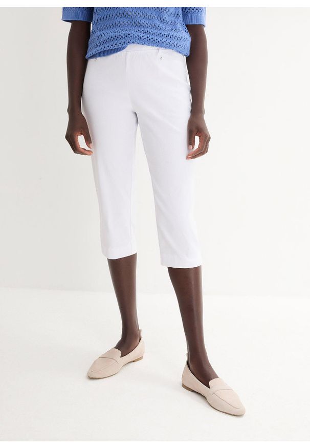 bonprix - Rybaczki ze stretchem i pasem bez zamka. Kolor: biały