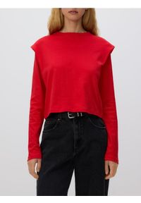 Reserved - Longsleeve z poduszkami na ramionach - czerwony. Kolor: czerwony. Materiał: bawełna. Długość rękawa: długi rękaw