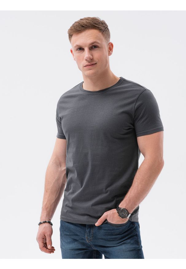 Ombre Clothing - T-shirt męski bawełniany BASIC S1370 - grafitowy - XXL. Kolor: szary. Materiał: bawełna. Styl: klasyczny