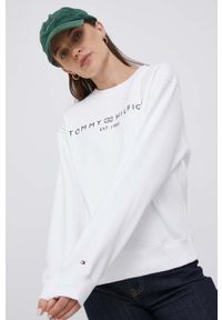 TOMMY HILFIGER - Tommy Hilfiger bluza damska kolor biały. Kolor: biały. Materiał: bawełna. Wzór: nadruk. Styl: klasyczny