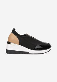 Born2be - Czarne Sneakersy na Niskim Koturnie z Ozdobnym Zamkiem Malios. Zapięcie: zamek. Kolor: czarny. Materiał: materiał. Obcas: na koturnie #3
