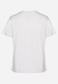 Born2be - Jasnoszary T-shirt z Bawełny z Metalicznym Nadrukiem Olianea. Okazja: na co dzień. Kolor: szary. Materiał: bawełna. Wzór: nadruk. Styl: klasyczny, casual #5