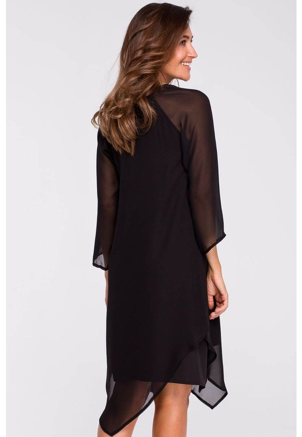 Stylove - Sukienka wieczorowa oversize szyfonowa asymetryczna boho czarna. Okazja: na randkę. Kolor: czarny. Materiał: szyfon. Typ sukienki: asymetryczne, oversize. Styl: wizytowy, boho