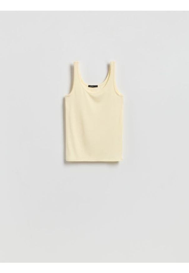 Reserved - Gładki top z wiskozą - jasnożółty. Kolor: żółty. Materiał: wiskoza. Wzór: gładki