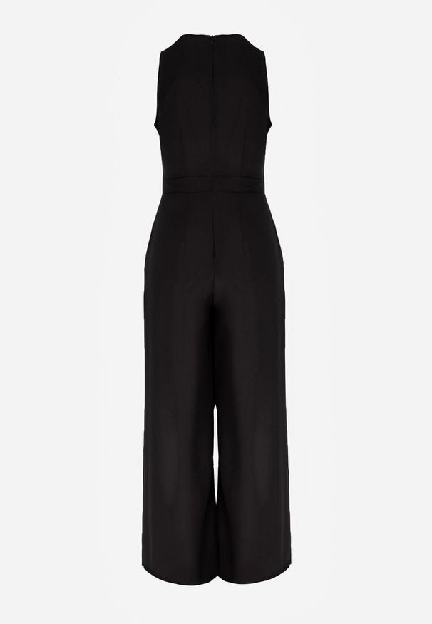 Born2be - Czarny Elegancki Kombinezon z Ozdobnymi Zakładkami Zellysha. Okazja: na co dzień, na spotkanie biznesowe. Kolor: czarny. Wzór: ażurowy, aplikacja. Styl: elegancki