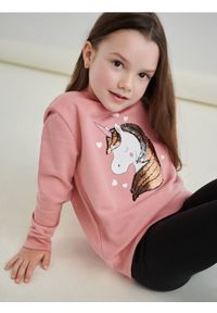 Sinsay - Bluza z cekinami - różowy. Kolor: różowy. Materiał: bawełna, dzianina. Styl: klasyczny