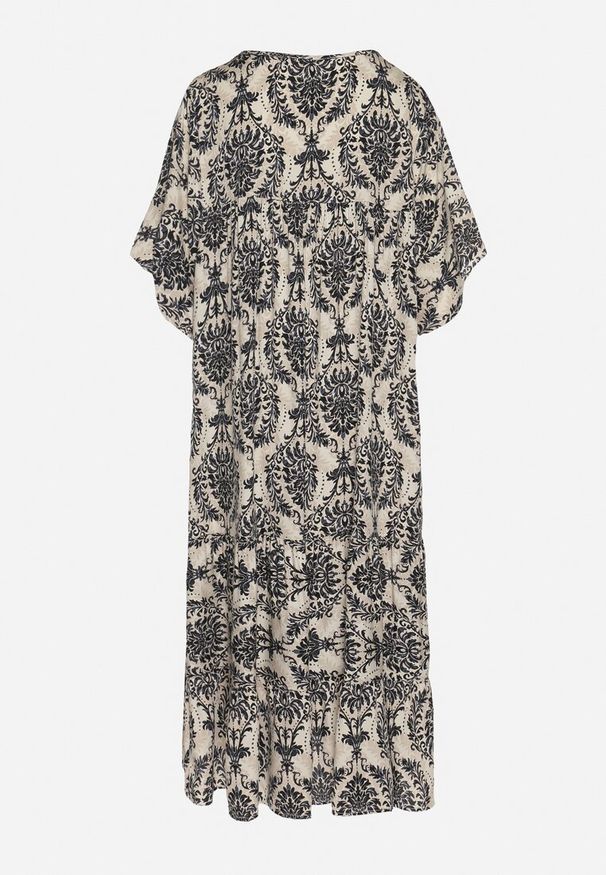 Born2be - Czarna Sukienka z Bawełną w Abstrakcyjny Wzór Filindela. Okazja: na co dzień, na spacer. Kolor: czarny. Materiał: bawełna. Wzór: aplikacja. Styl: klasyczny, casual, elegancki