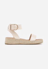 Renee - Beżowe Sandały VICES na Plecionej Grubej Podeszwie z Paskiem Wokół Kostki Casilla. Okazja: na spacer, na imprezę. Zapięcie: pasek. Kolor: beżowy. Materiał: koronka. Wzór: haft. Sezon: lato. Styl: elegancki #6
