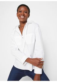 bonprix - Bluzka tunikowa z czystej bawełny organicznej. Typ kołnierza: kaptur. Kolor: biały. Materiał: bawełna #1
